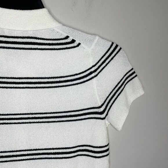 MADEWELL Sweater Women XS Polo Knit Tee NEW Ivory Stripe Short Sleeve NQ341 - Picture 6 of 14